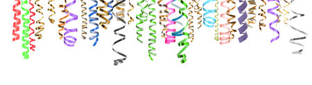Bright serpentine streamers on white background. Party decor