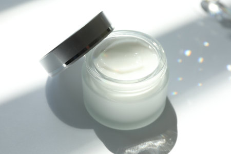 Jar of body cream on white background, closeupの写真素材