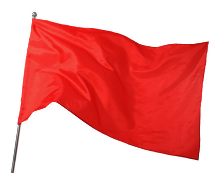 One red flag on white background. Mockup for design