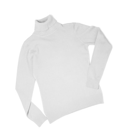 White cashmere sweater on white background, top viewの写真素材