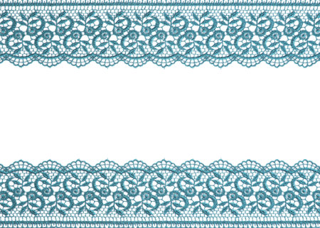 Frame made of beautiful light blue lace on white backgroundの写真素材