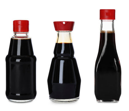 Soy sauce in bottles isolated on white, setの写真素材