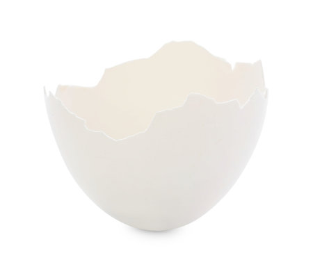 One piece of broken eggshell isolated on white