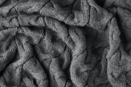 Texture of grey wool fabric as background, closeupの写真素材
