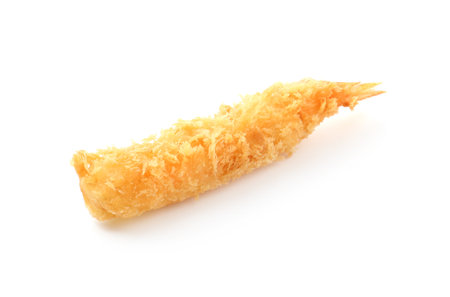 One tasty tempura shrimp isolated on whiteの写真素材