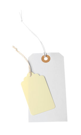 Blank tags with strings isolated on whiteの写真素材