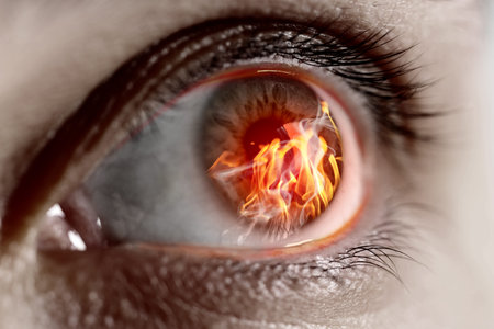 Woman with fire burning in her eye, closeupのeditorial素材