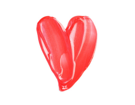 Heart made of lipstick isolated on white, top viewの写真素材