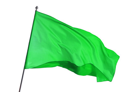 One green flag on white background. Mockup for designの写真素材