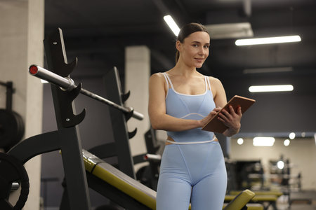 Professional personal trainer with tablet in gym