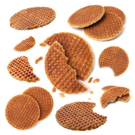Yummy Dutch waffles isolated on white, setの写真素材