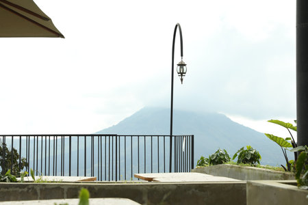View of stylish outdoor restaurant at mountain resort