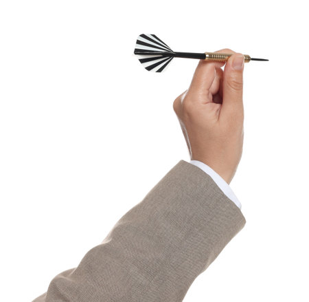 Targeting. With dart on white background, closeupの写真素材