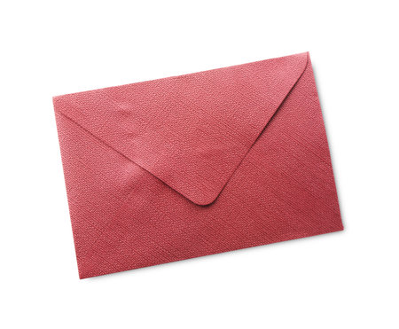 One closed red envelope isolated on white, top viewの写真素材