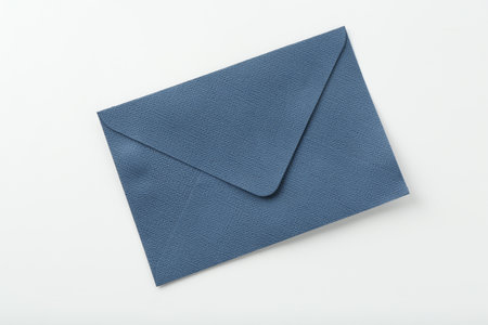 One closed blue envelope isolated on white, top viewの写真素材