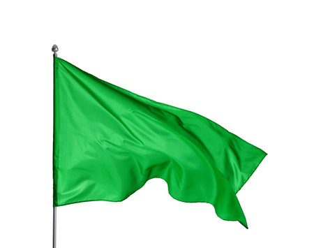 One green flag on white background. Mockup for designの写真素材
