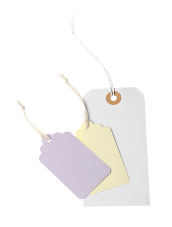 Different blank tags with strings isolated on whiteの写真素材