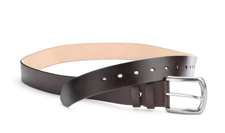 One brown leather belt isolated on white