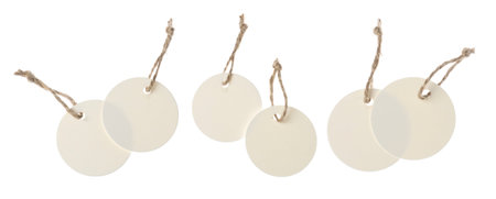 Many blank tags on white background, collage. Mockup for designの写真素材