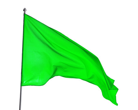 One green flag on white background. Mockup for designの写真素材