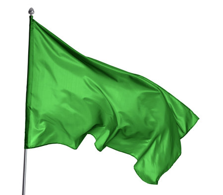 One green flag on white background. Mockup for designの写真素材