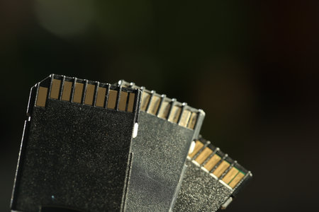 SD memory cards on blurred background, closeupの写真素材
