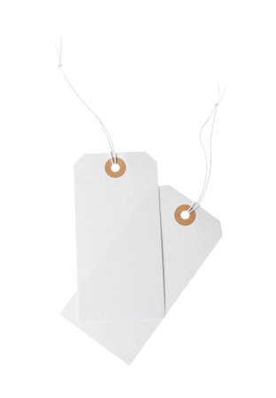 Blank tags with strings isolated on whiteの写真素材