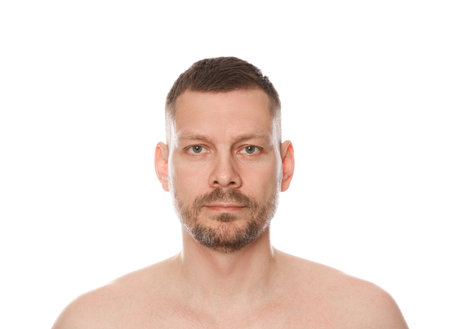 Portrait of handsome man on white backgroundの写真素材