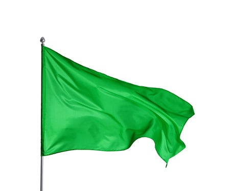 One green flag on white background. Mockup for designの写真素材