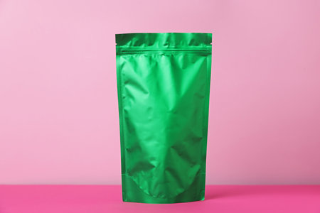 One zipper stand-up pouch on pink background. Mockup for designの写真素材