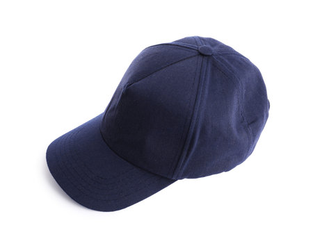 Dark blue baseball hat isolated on whiteの写真素材