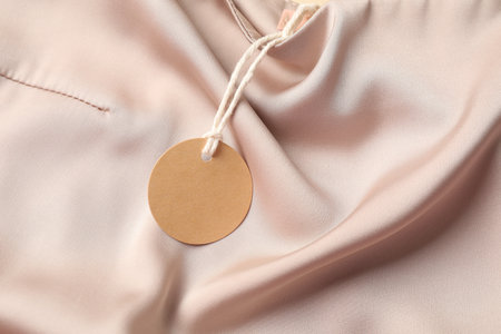 Cardboard tag on silk garment, top viewの写真素材