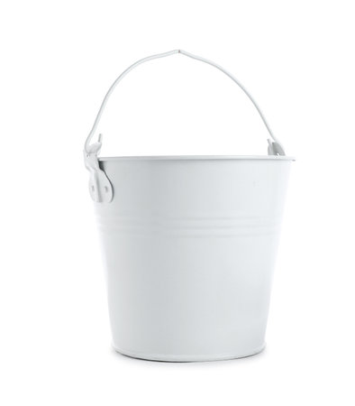 One metal bucket isolated on white. Gardening toolの写真素材