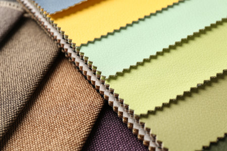 Samples of different fabrics as background, closeupの写真素材