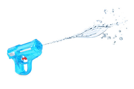 Water gun with jet on white backgroundの写真素材