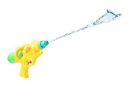 Water gun with jet on white backgroundの写真素材