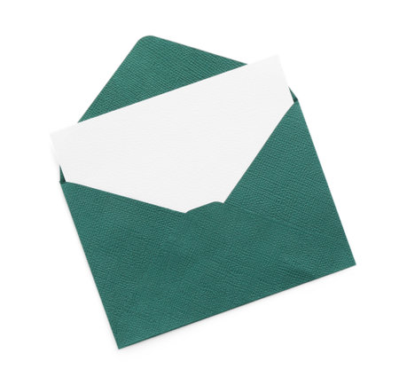 Blank invitation card and envelope isolated on white, top view. Space for designの写真素材