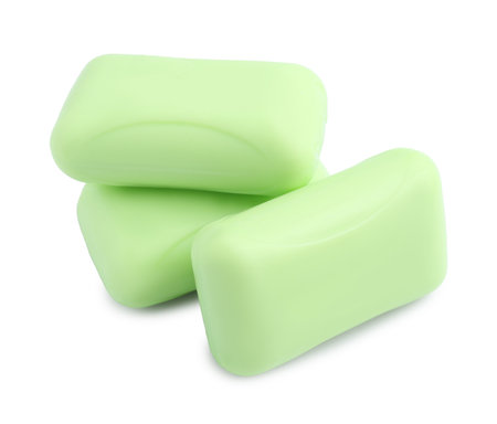 Three soap bars isolated on white. Personal hygieneの写真素材