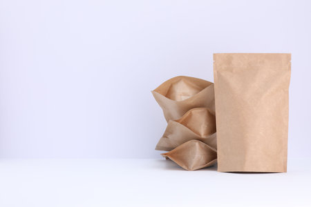 Zipper stand-up pouches on white background. Mockup for designの写真素材