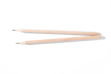 Two graphite pencils on white background, top viewの写真素材