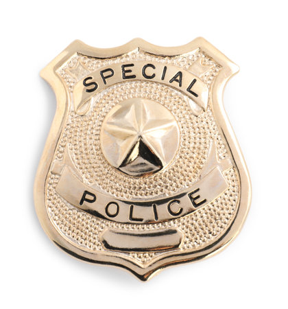 One badge on white background, top view. Police equipmentの写真素材
