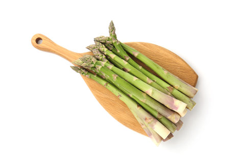 Fresh raw asparagus spears isolated on white, top viewの写真素材