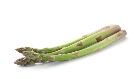 Fresh raw asparagus spears isolated on whiteの写真素材