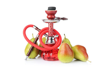 Red traditional hookah and pears isolated on white