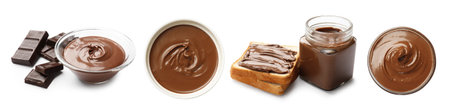 Sweet chocolate butter isolated on white, setの写真素材