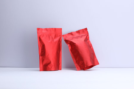 Zipper stand-up pouches on white background. Mockup for design