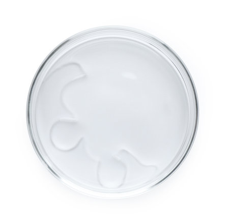 Cosmetic product in Petri dish isolated on white, top viewの写真素材