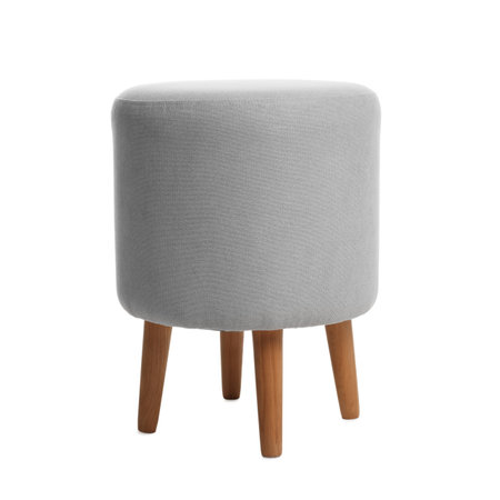 One stylish gray pouf isolated on whiteの写真素材