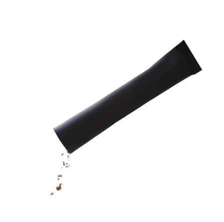 Stick of instant coffee isolated on whiteの写真素材