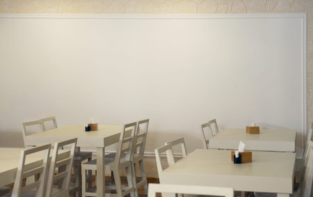 Tables and chairs in cafeteria. Interior design